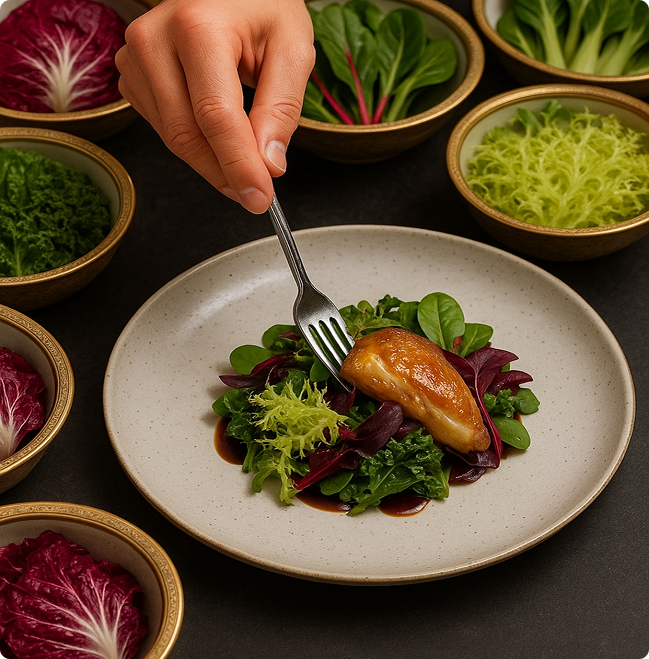 Chef Plating Fresh Greens